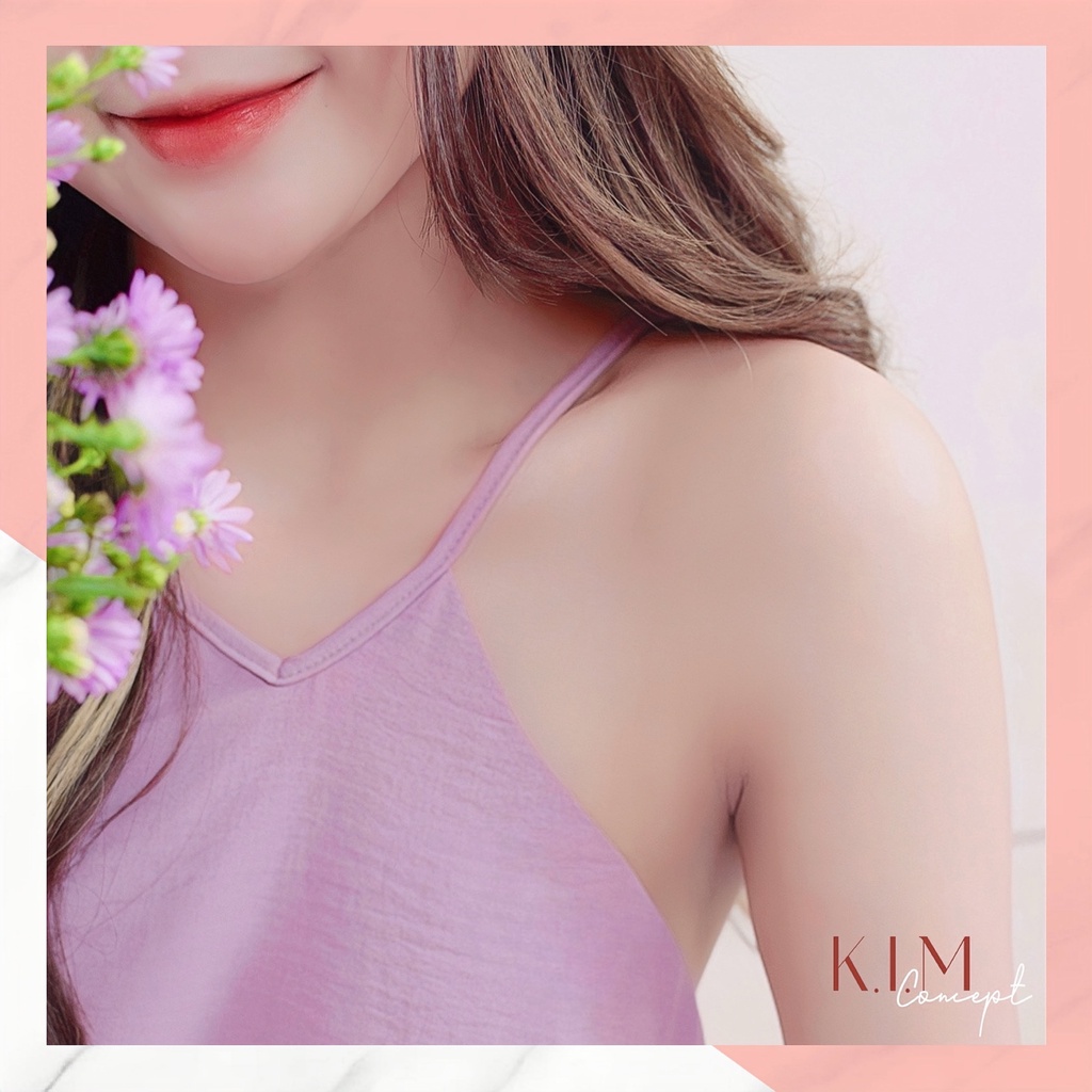Set áo yếm đũi TÍM quần dài lụa xinh xắn sang trọng siêu mát, bộ ngủ mặc nhà, dạo phố BST GLOPERI - KIM Concept