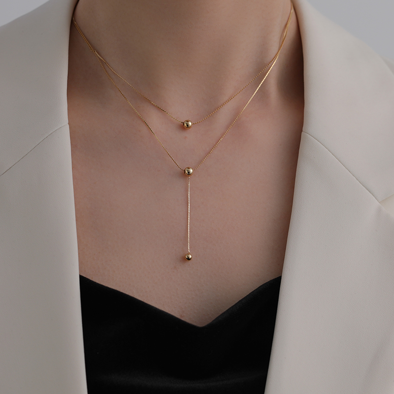 Phụ nữ thời trang Hàn Quốc Đơn giản Retro Bóng nhỏ Mặt dây chuyền Vòng cổ xếp chồng đôi