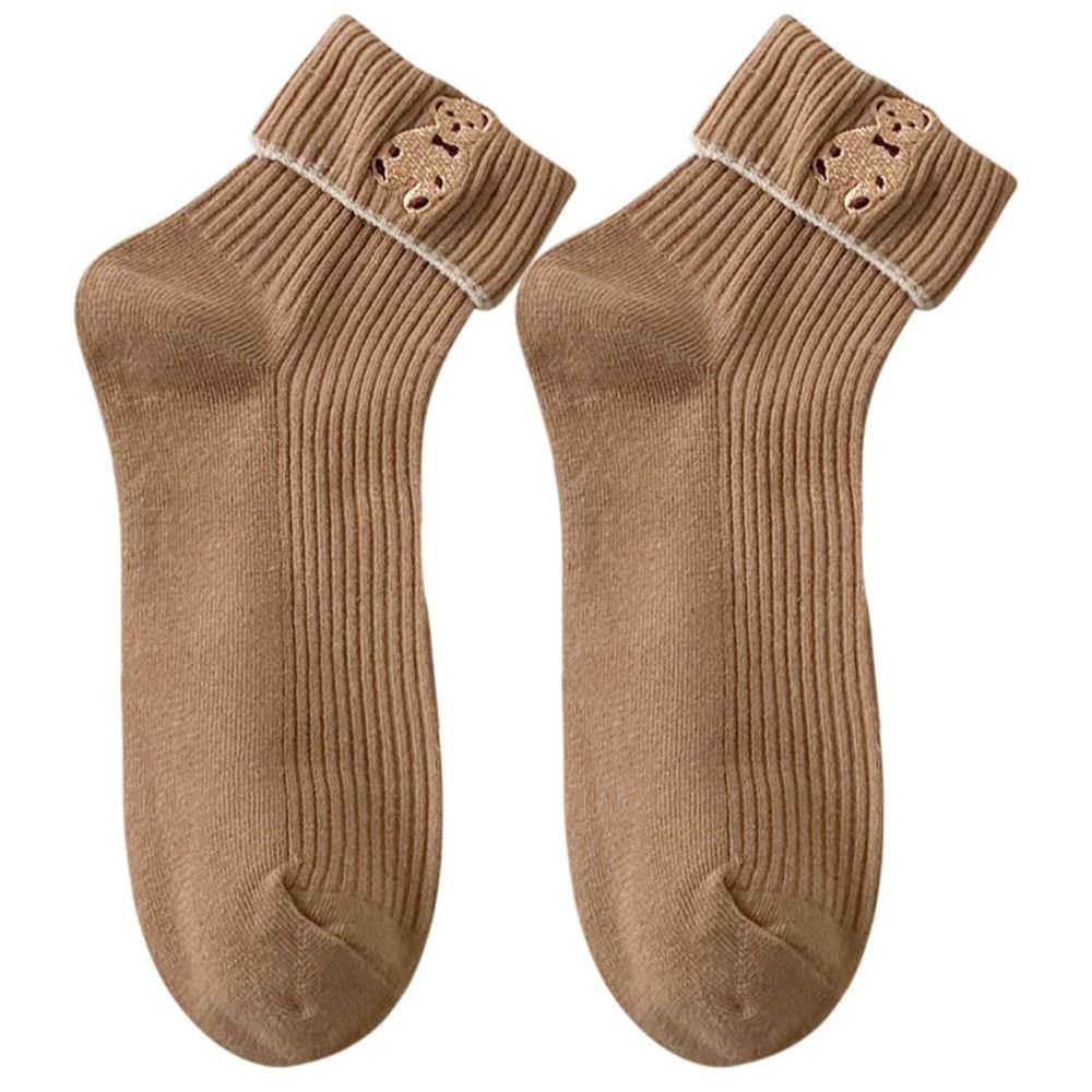 1 Đôi Vớ Mềm Màu Trơn Thêu Họa Tiết Gấu/Gấu Nhiều Màu Sắc Thời Trang Cho Nữ