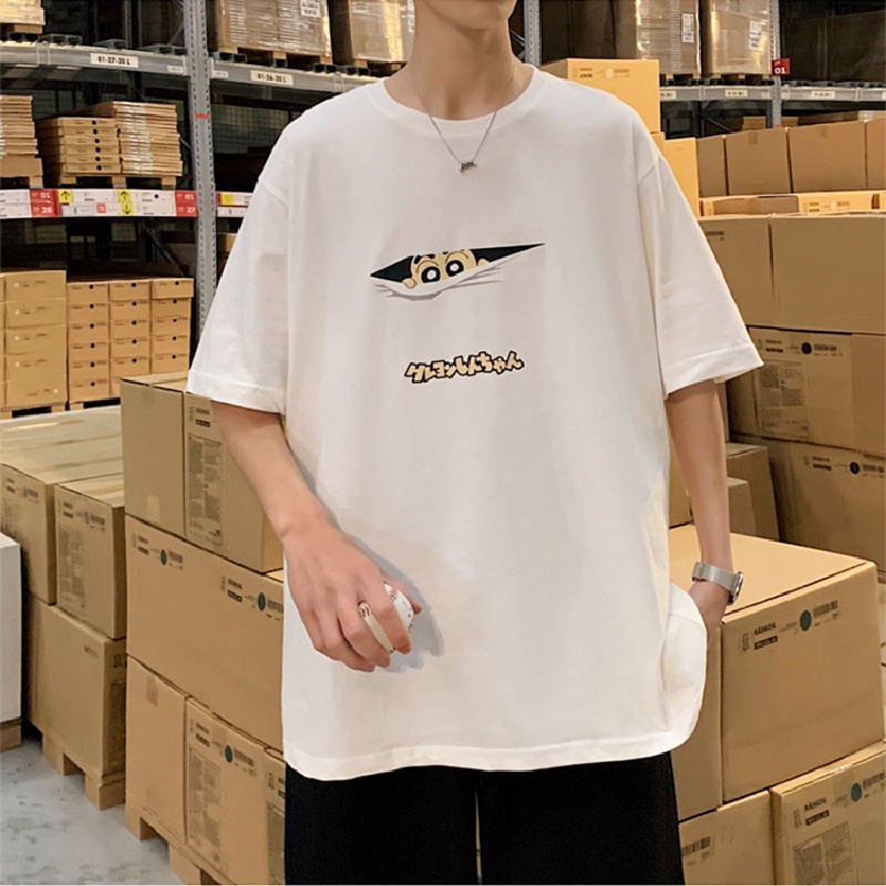 Áo thun tay ngắn cổ tròn dáng rộng in họa tiết hoạt hình phong cách Nhật Bản thời trang cho nam size lớn S-8XL