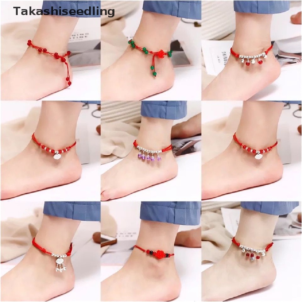 (Takashiseedling) Lắc Chân Dây Bện Màu Đỏ Đen Đơn Giản Phong Cách Bohemia Retro Thời Trang Cho Nữ Bán Chạy