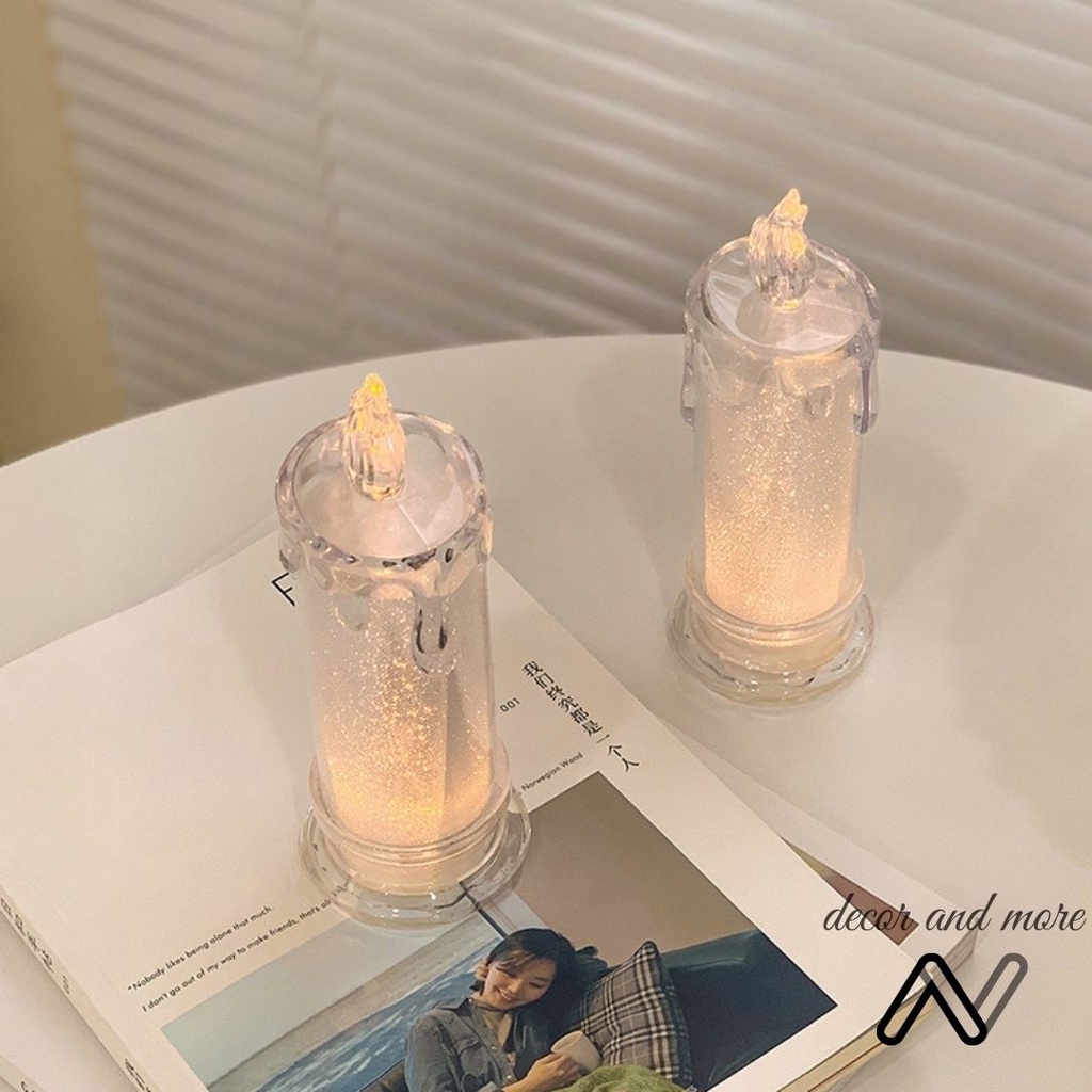 Đèn led trang trí hình cây nến trong suốt cao 18cm trang trí tiệc tùng ANDECOR