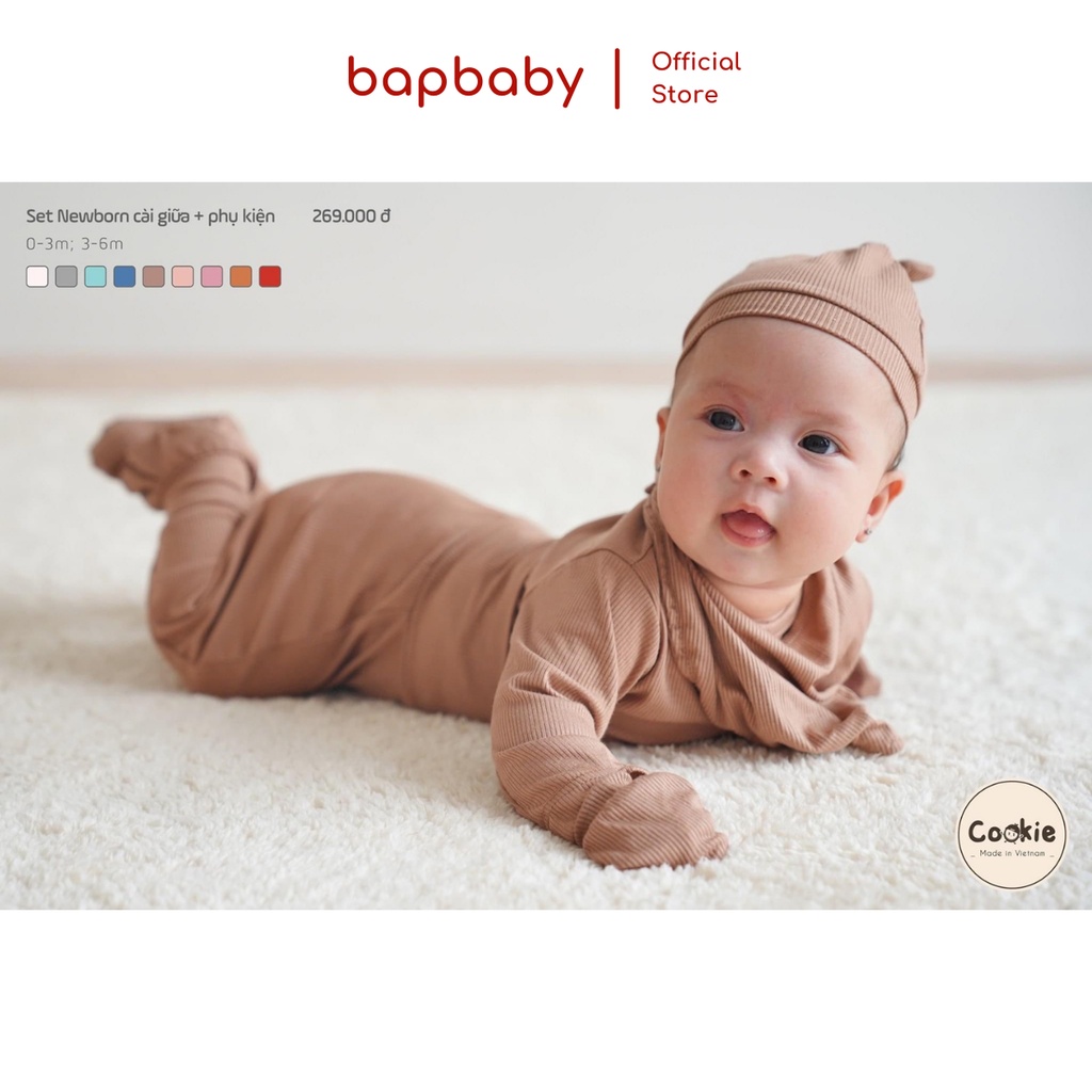 Quần áo sơ sinh bé trai và bé gái COOKIE bộ sơ sinh dài tay chất vải cotton tăm lạnh, điều hòa thân nhiệt size 0 đến 6 m