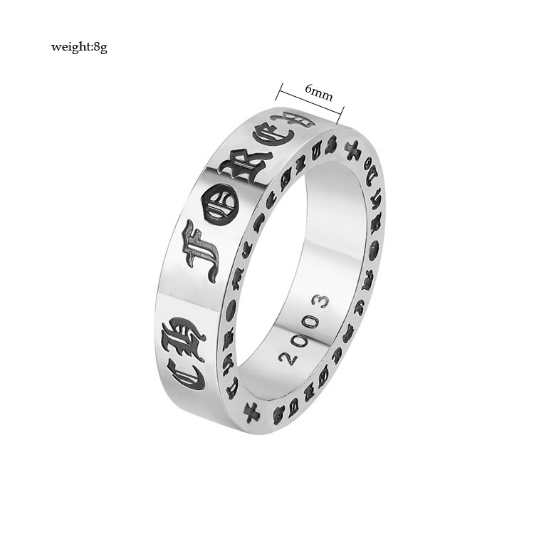 Nhẫn nam titan tròn phẳng họa tiết chrome hearts sắc nét không gỉ MR2206