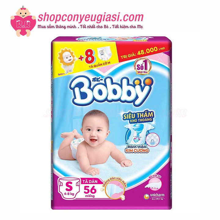 [Có Quà Tặng] Tã Dán Bobby Sơ Sinh XS70/S56/S80 - Tặng Kèm 6 Miếng Tã Dán/Tã Quần