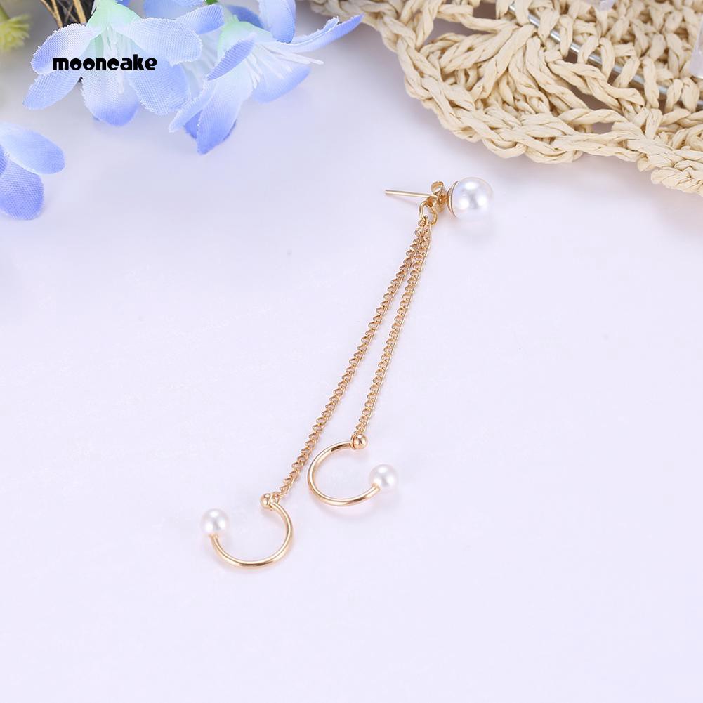 Khuyên vành tai kim loại đính hạt trai giả xinh xắn cho nữ