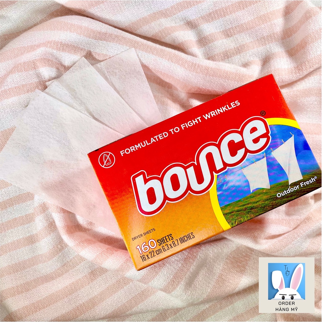 Giấy Thơm Quần Áo Mỹ Bounce Sheets Outdoor Fresh 160 Miếng, Sấy Thơm Quần Áo Và Giảm Nhăn