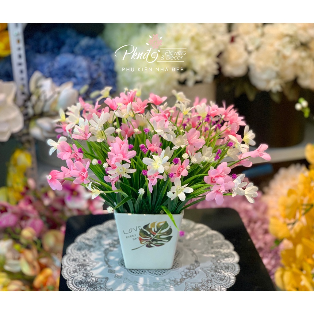 Chậu hoa giả thủy tiên lụa để bàn đẹp PKND FLOWERS & DECOR CH09