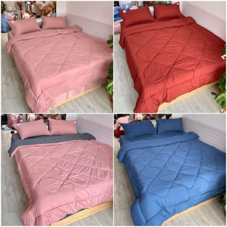 Bộ Sản Phẩm Chăn Phao+Ga+Vỏ Gối Cotton Tici Phối Màu Phong Cách Hàn Quốc Sang Chảnh(Cotton Đũi Cao Cấp)