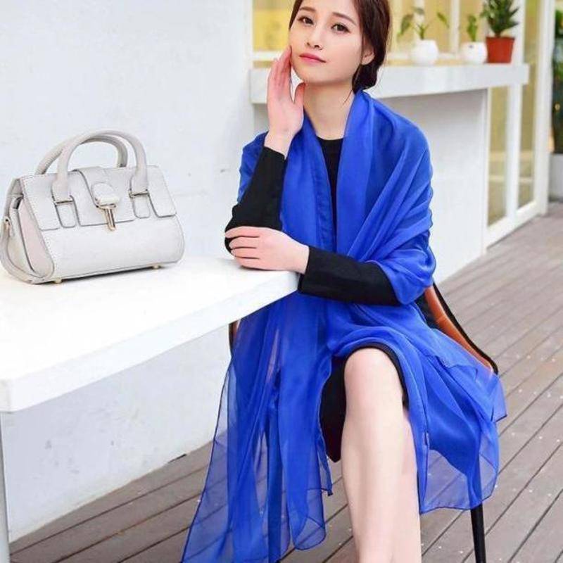 Khăn Choàng Lụa Dài Màu Trơn Đặc Biệt Cho Nữ Đi Biển