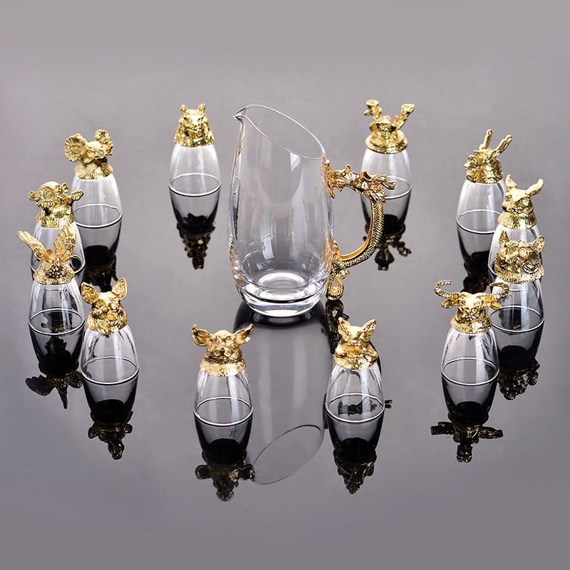 Bộ Ly Thủy Tinh Pha Lê Thiết Kế Hình 12 Con Giáp Phong Cách Trung Quốc