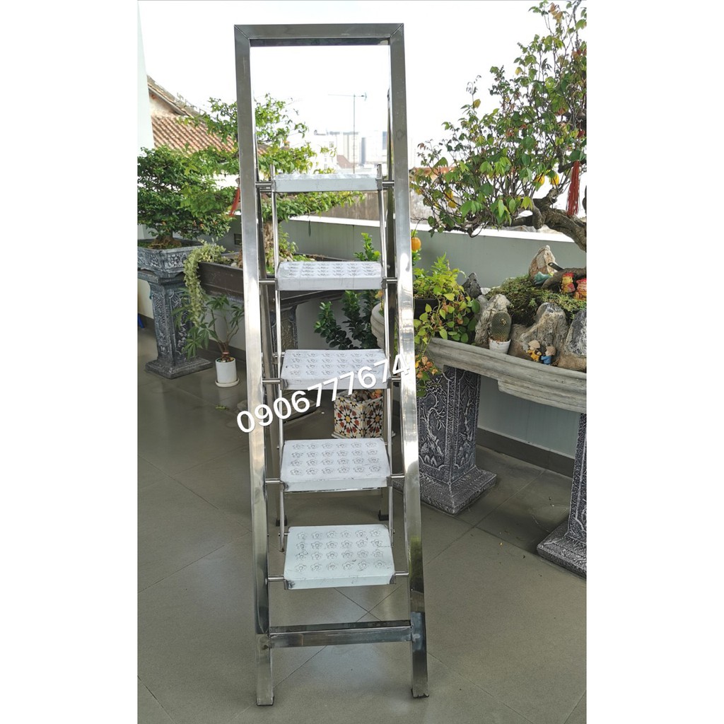 Thang Ghế Xếp Inox Ống Vuông Bàn Đạp To