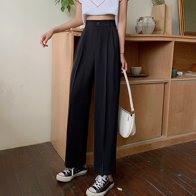 SUXI Quần Dài Lưng Cao Dáng Rộng Thời Trang Mùa Hè Phong Cách Hàn Quốc Cho Nữ