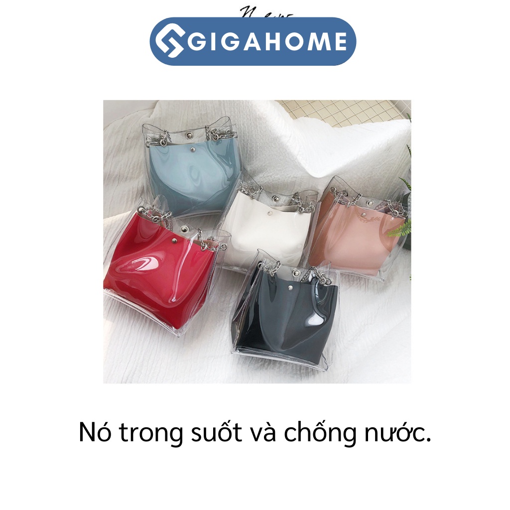 Túi Xách Nữ Đeo Chéo Công Sở, Dạo Phố 2 Lớp Da Pu Trong Suốt Cá Tính GIGAHOME 7904