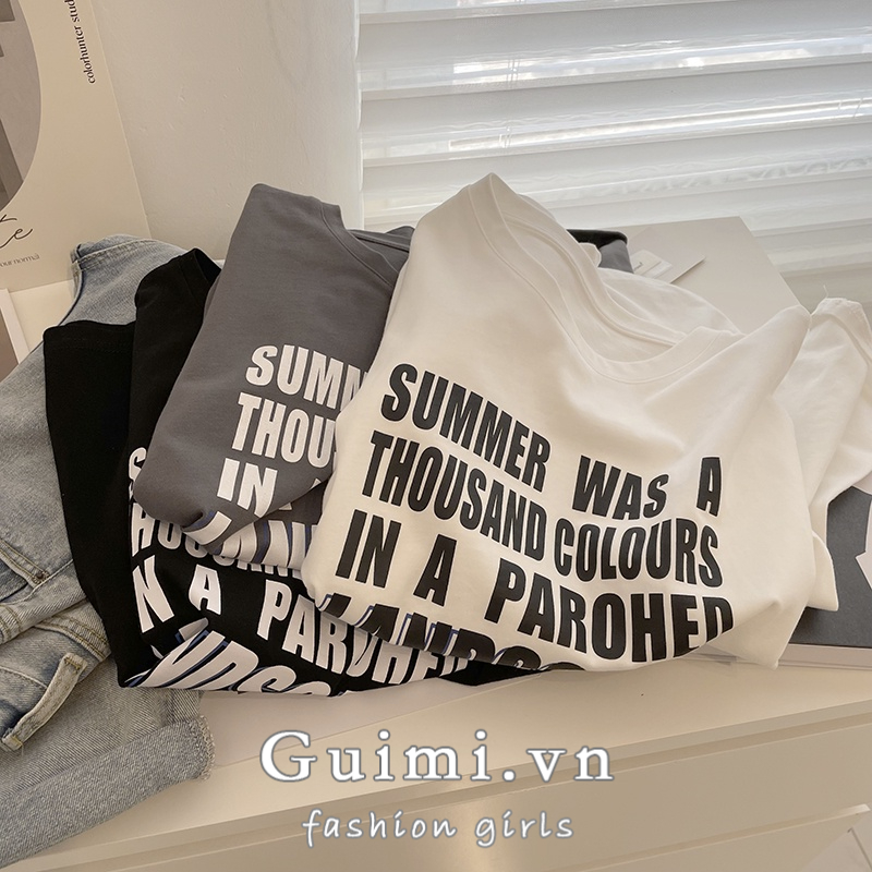 Áo Thun Tay Dài Dáng Rộng In Chữ Thời Trang Mùa Thu Cho Nữ