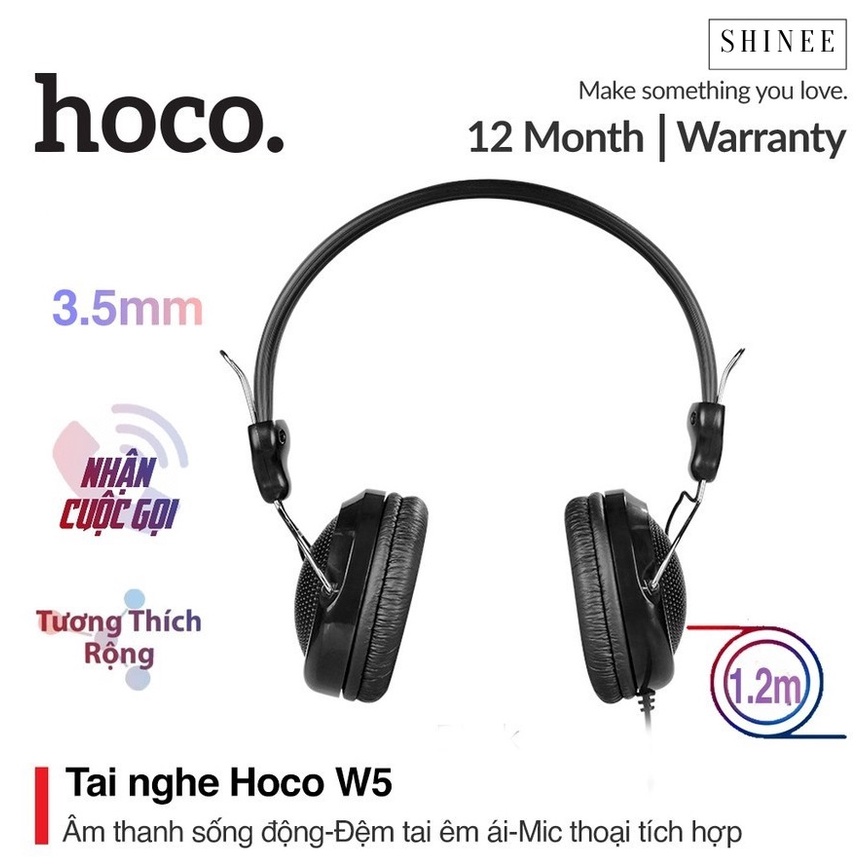 Tai nghe chụp tai Hoco có míc hỗ trợ học online và chơi game chính hãng dây 3.5mm chống đứt