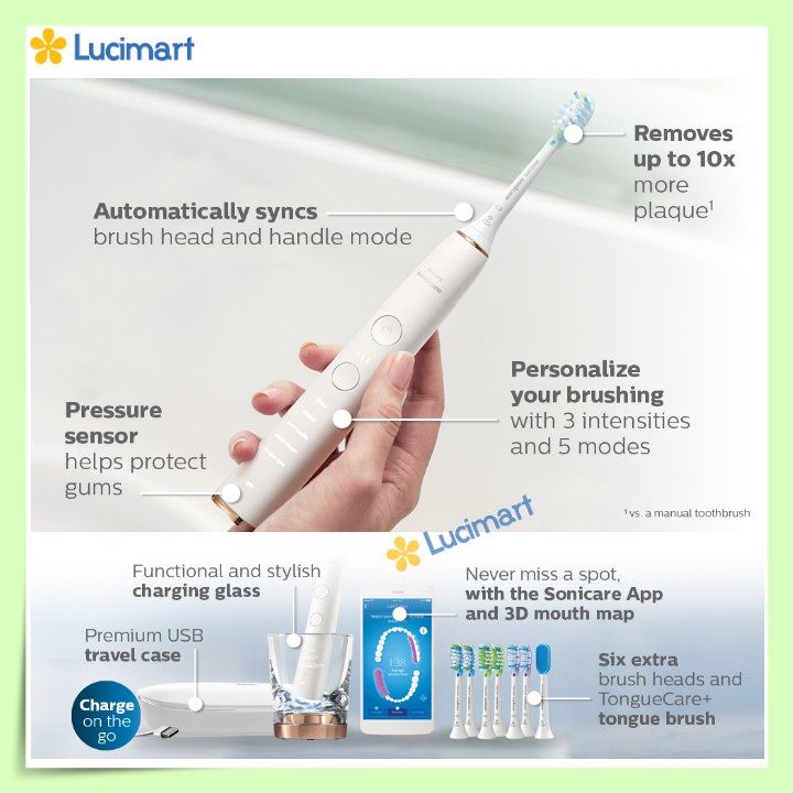 Bàn chải điện Philips Sonicare 9700 9750 DiamondClean Smart [Hàng USA]