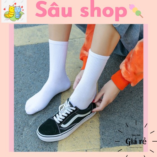 [Mã INCU1114 giảm 25% đơn 99K] TẤT cao cổ trắng đen trơn🔥GIÁ HẤP DẪN🔥 Tất thể thao nam nữ co giãn tốt