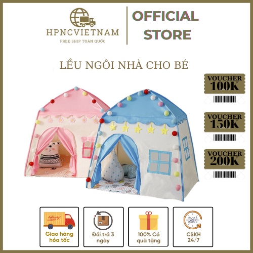 Lều ngôi nhà, công chúa, hoàng tử cho bé trai bé gái 2 màu xanh hồng mẫu mới 2021