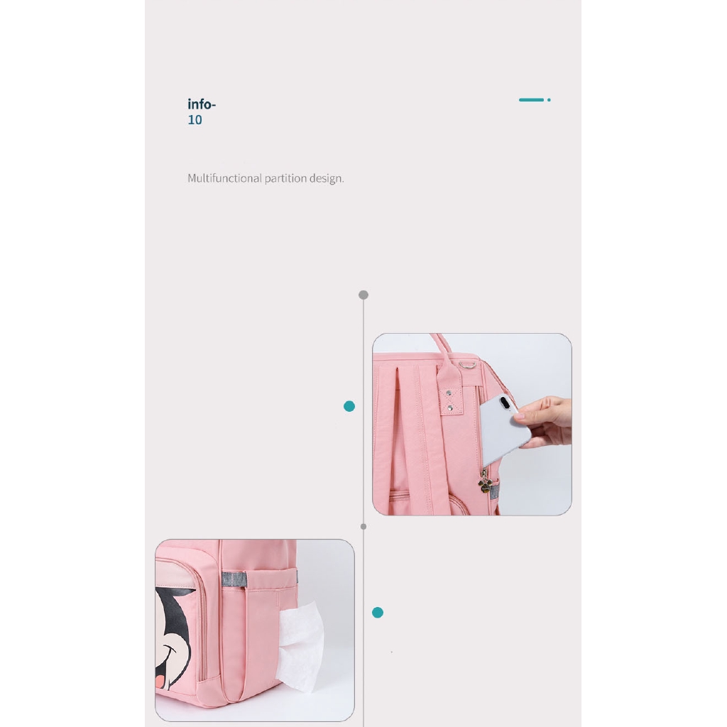 Disney Ba Lô Đựng Tã Lót Chống Thấm Nước In Hình Chuột Mickey Cổ Điển Có Cổng Sạc USB Cho Mẹ Bỉm Sữa