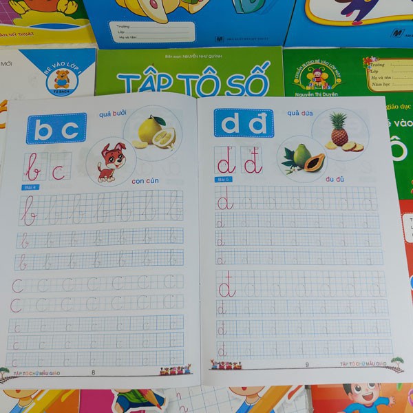 combo 10 vở tập luyện tô nét, tô số, chuyện tô chữ cho bé chuẩn bị vào lớp 1 (tặng kèm 2 bút chì, 1 tẩy, 1 gọt bút)