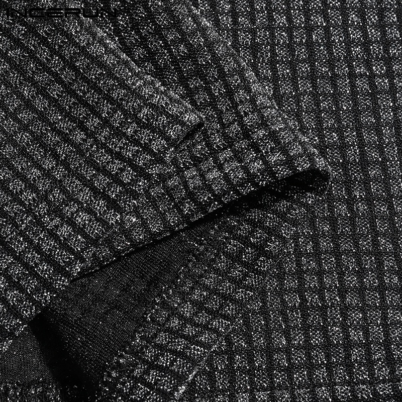 Áo thun INCERUN dáng rộng cổ tròn vải lưới xuyên thấu phối kim tuyến thời trang mùa thu cho nam