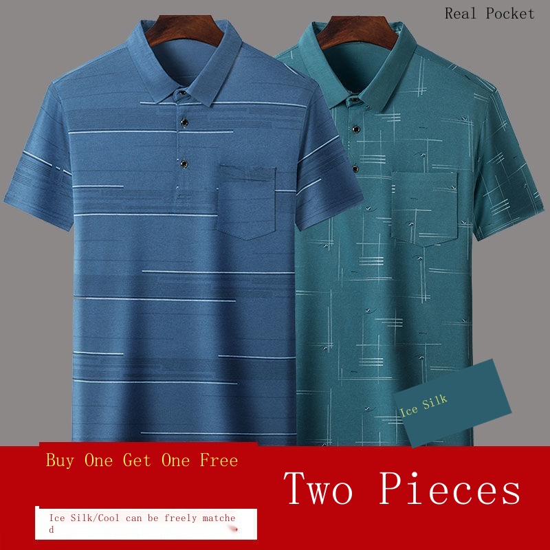 Áo polo Tay Ngắn Màu Trơn Bằng Lụa Lạnh Khô Nhanh Thời Trang Mùa Hè Hàng Mới Dành Cho Bạn Nam Trung Niên