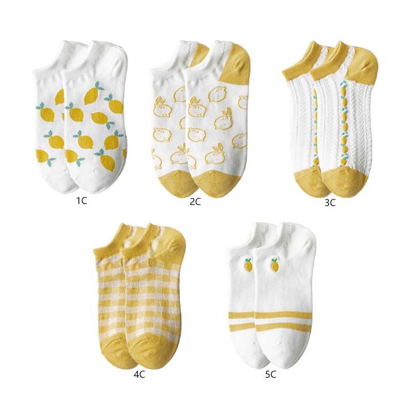 Vớ Cổ Thấp In Họa Tiết Quả Chanh Dễ Thương Phong Cách Hàn Quốc Thời Trang Cho Nữ