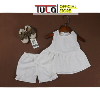 Bộ Đồ Mùa Hè Bé Gái Vải Lụa Tằm Màu Trắng Khoét Nách Cho Bé Gái