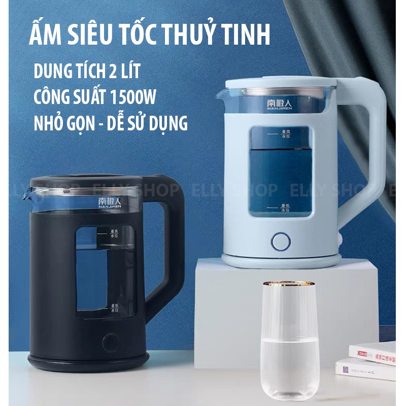 ẤM SIÊU TỐC THỦY TINH PESKOE - ẤM ĐUN NƯỚC SIÊU TỐC ĐUN NHANH CÔNG SUẤT LỚN 1500W DUNG TÍCH 2 LÍT THIẾT KẾ SANG TRỌNG