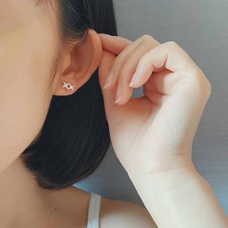 Khuyên tai nữ bạc Ý s925 sao băng bốn cánh E9785 - AROCH Jewelry