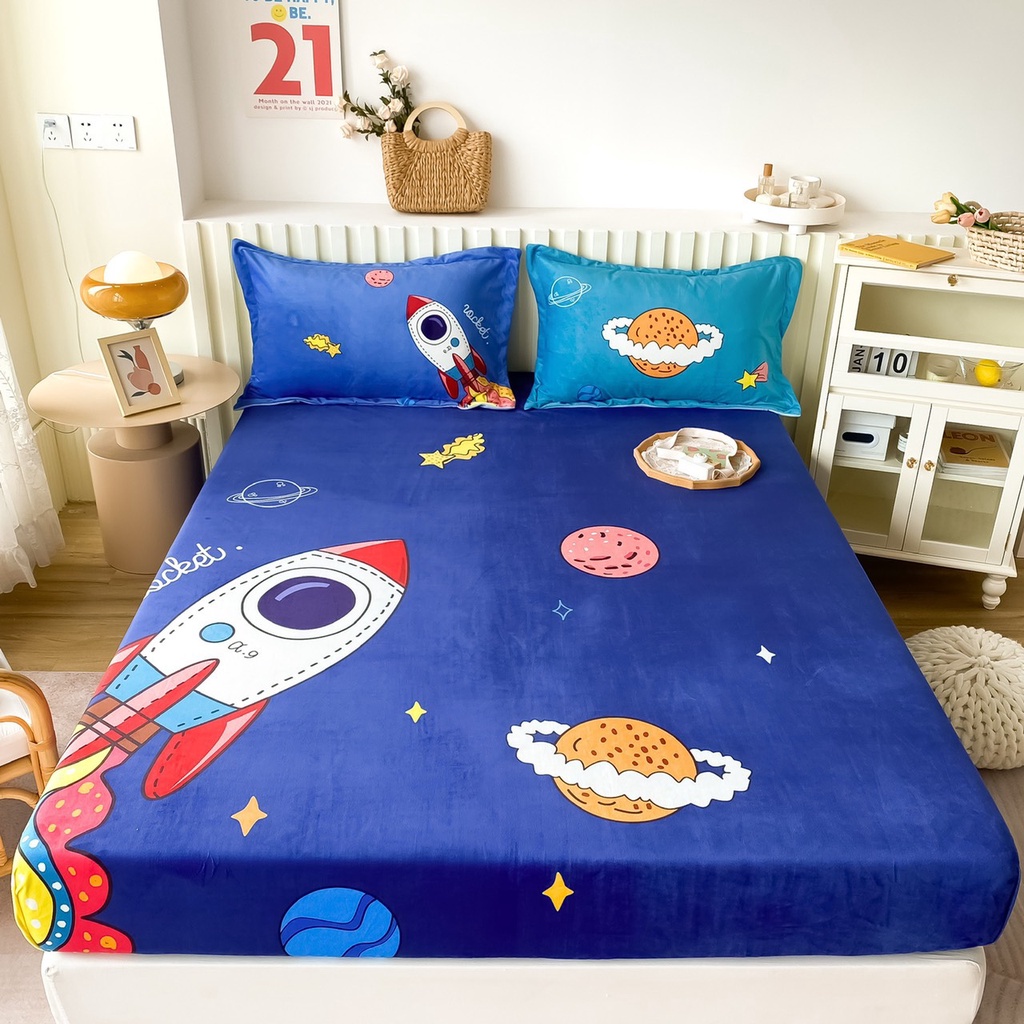 Ga gối nỉ 3D cao cấp, Ga kèm 2 vỏ gối nỉ nhung mềm mịn không rụng lông chất nỉ dầy dặn sẵn hàng