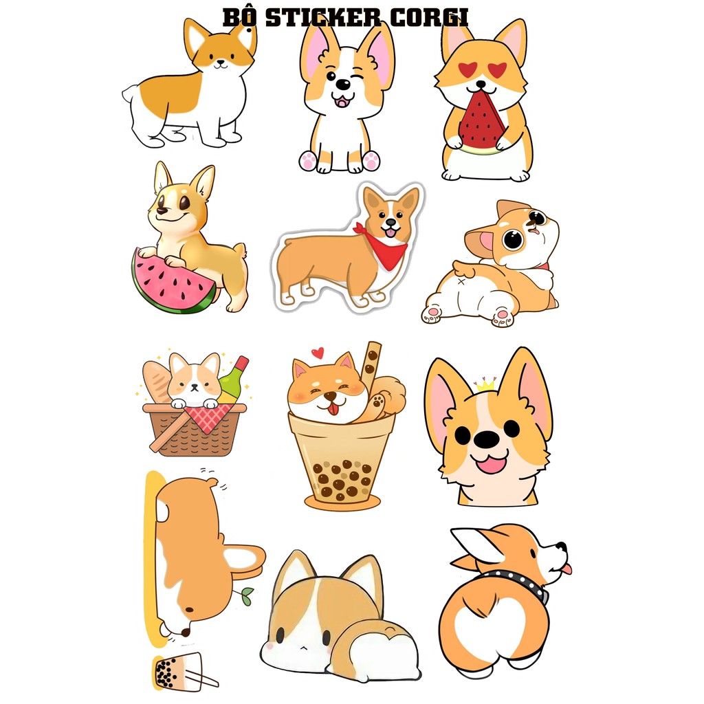 Bộ 12 miếng Sticker  LỚN chủ đề doraemon kute . corgi . one piece  dán nón bảo hiểm chống thấm nước kích thước từ 7 -8cm