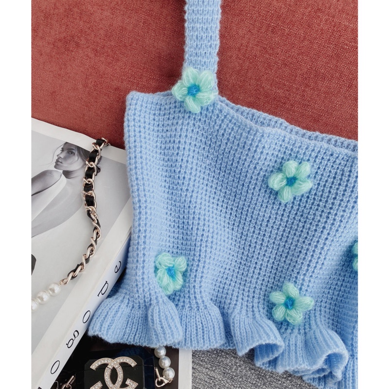 Áo Hai Dây Dệt Kim Màu Trơn Phong Cách Ngọt Ngào Cho Bạn Gái