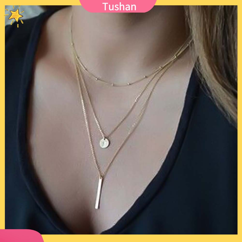 Dây Chuyền Hợp Kim 3 Lớp Mặt Tròn Thời Trang Cho Nữ