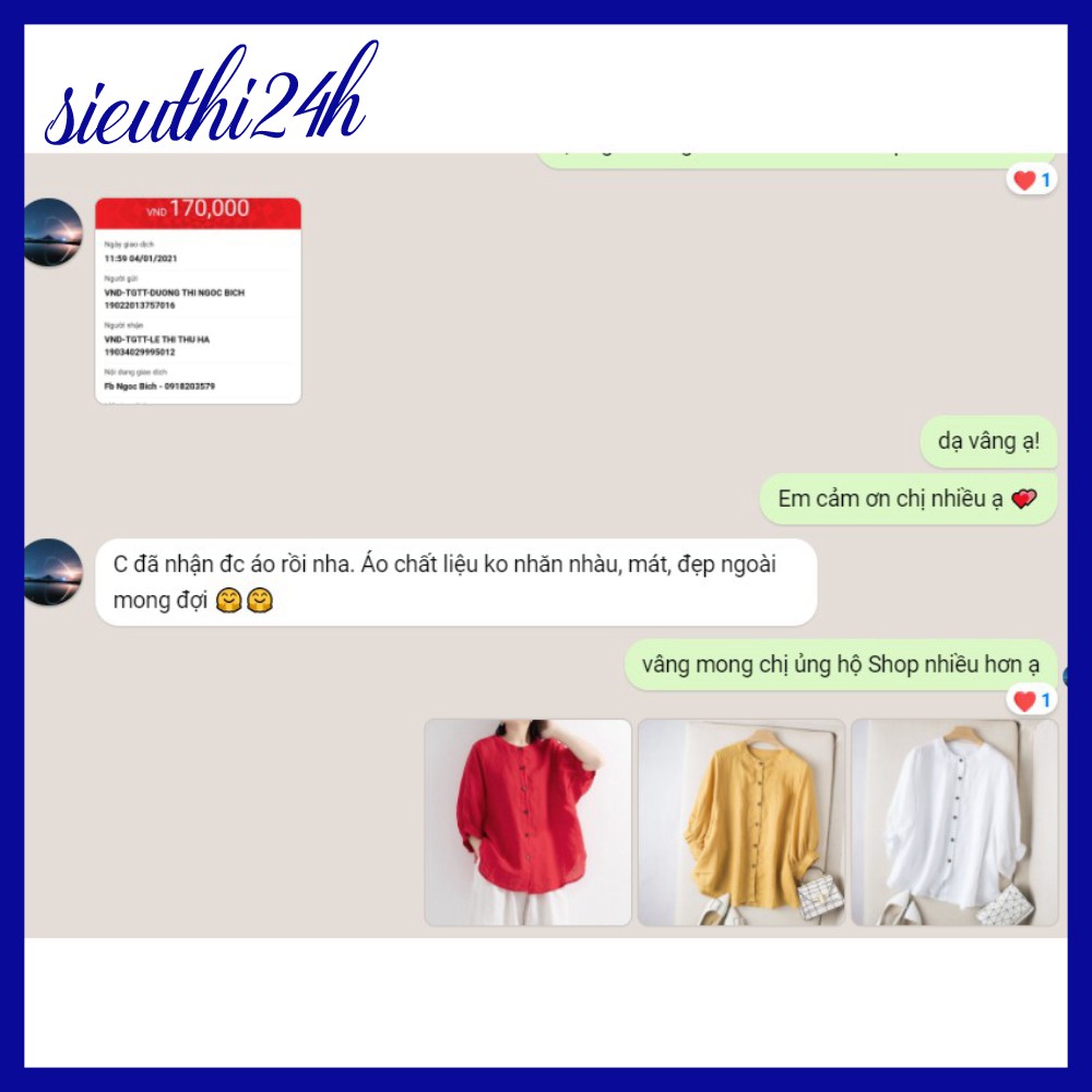 Sơ mi kiểu nữ bigsize cổ tàu Siêu thị 24 giờ, chất liệu mềm mát, form rộng che khuyết điểm SMH.34 | BigBuy360 - bigbuy360.vn