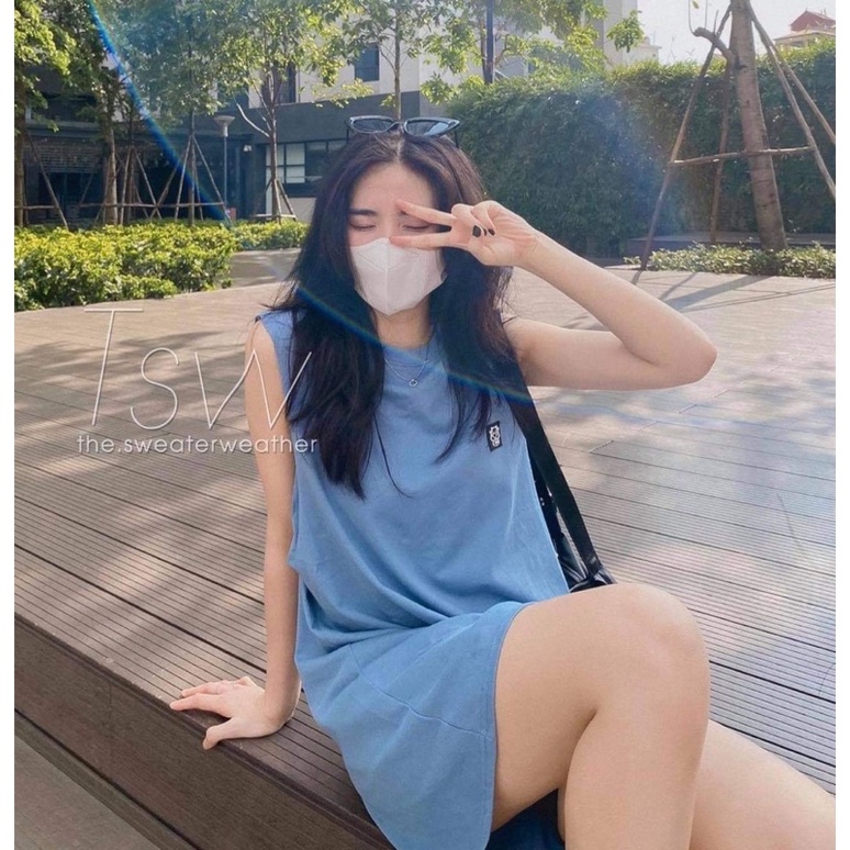 Tanktop | Tank top nữ | Váy tanktop cho nữ 3 màu đen | trắng | xanh thêu hình ở ngực siêu đẹp chanh sả basic 🌸FREEESHIP🌸