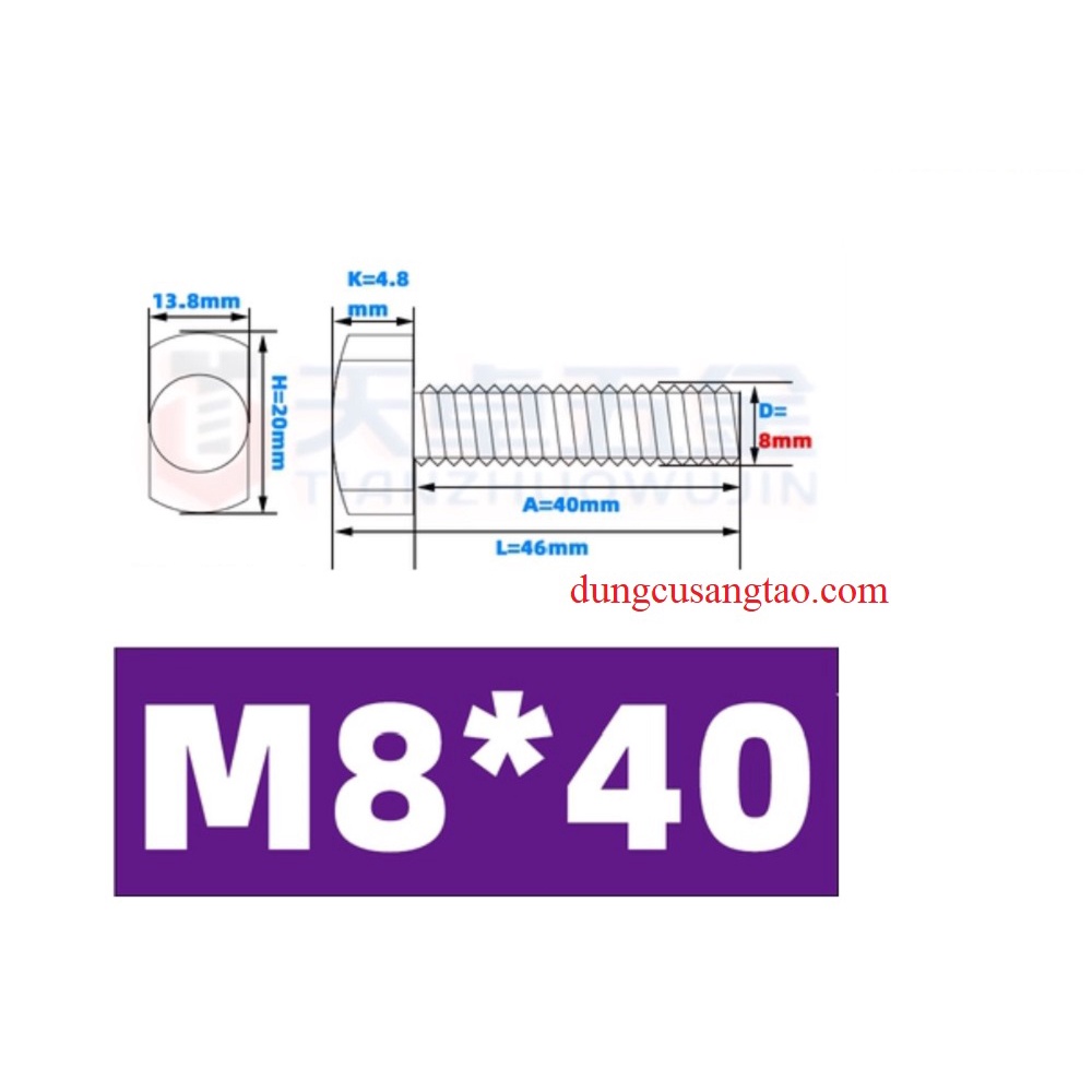 Bu lông T screw inox 304 tán siêu lớn
