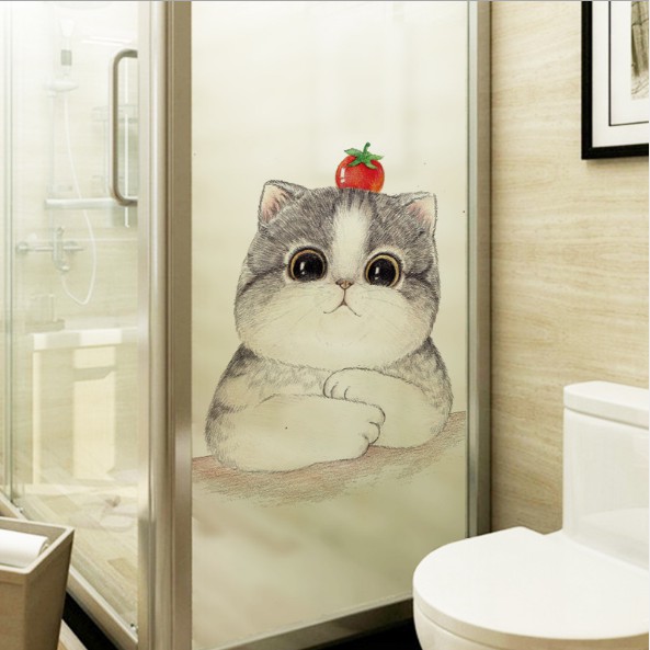 Decal dán kính cao cấp - Mèo Mập Cà Chua ( 60x116cm )