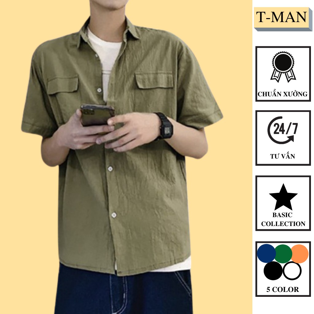 Áo sơ mi ngắn tay nam TMAN chất đũi cao cấp CTB-B01 sơ mi ngắn tay BIG CITY BOI