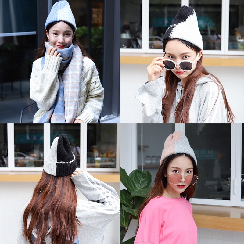 Mũ Beanie Dệt Kim Co Giãn Màu Sắc Khối Lập Phương Thời Trang Mùa Đông Unisex