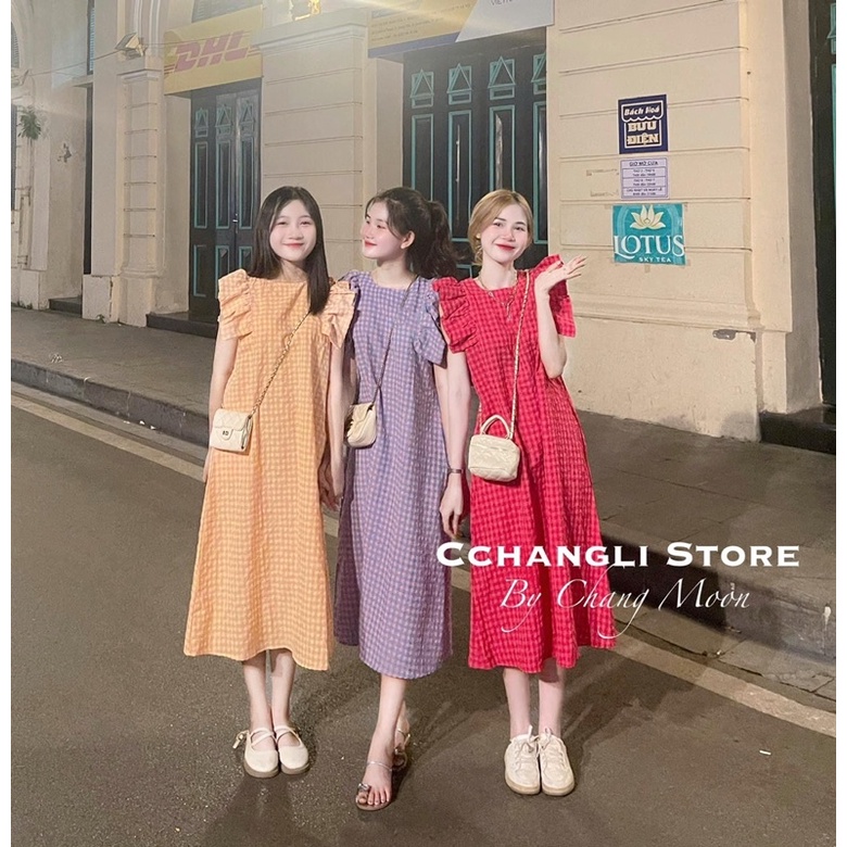 Váy Kẻ Cánh Tiên Dáng Suông 5 Màu Siêu Xinh, Đầm Nữ Form Rộng
