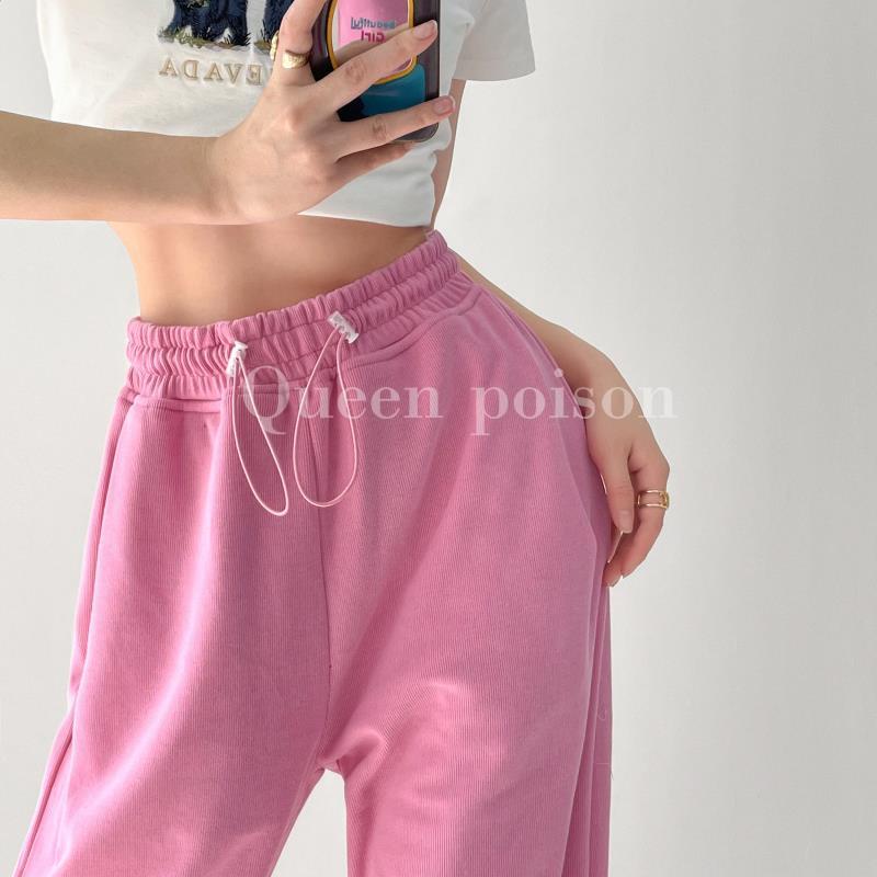 Quần Thể Thao Ống Rộng Lưng Cao Màu Hồng Thời Trang Mùa Hè Cho Nữ