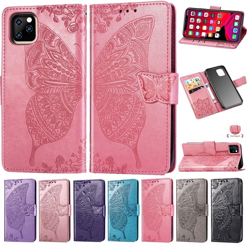 Bao Da Điện Thoại Dạng Ví Nắp Lật Họa Tiết Hoa Bướm Cho Iphone 13 12 11 pro xr x xs max ip 8 7 6 6s plus se2022 se2020
