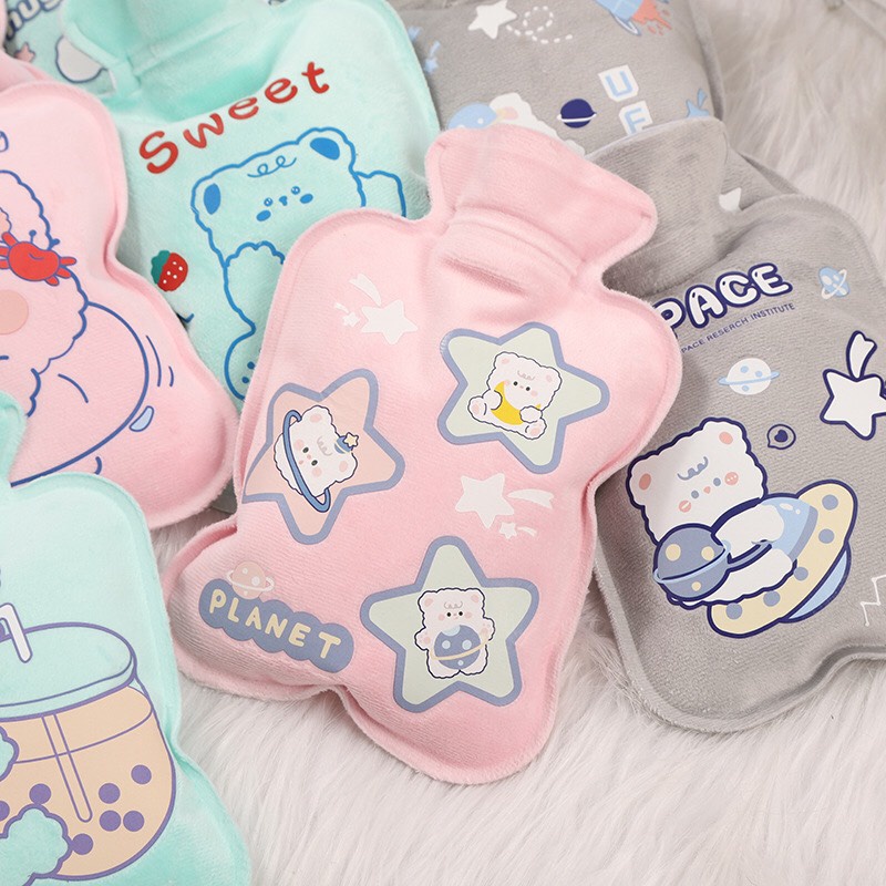 Túi sưởi chườm nóng đau bụng kinh cho nữ 1000ml, Túi chườm ấm bụng giữ nhiệt có lớp nhung mềm mại