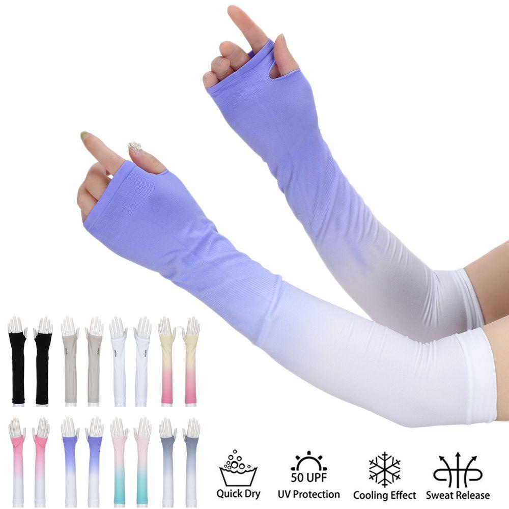 Set 2 Găng Cánh Tay Chống Tia UV Bằng Lụa Mát Tiện Dụng Khi Chạy Xe Đạp/Chạy Bộ Ngoài Trời