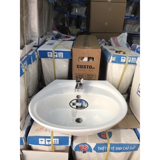 Chậu lavabo 1 lỗ đủ phụ kiện vòi nóng lạnh Thái Bình  Kích thước:50D*43R*17C mm