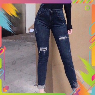 [Big size 32~36] Quần Jean BigSize Nữ Xanh Đậm - Lưng Cao - Co Giãn Mạnh (HÌNH THẬT)- Phom TO