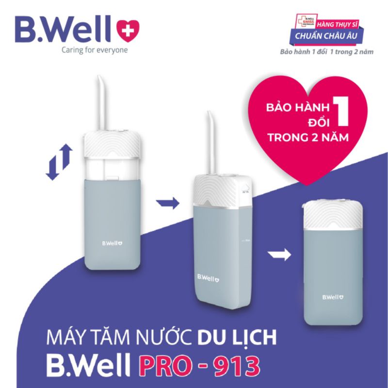 Bwell 913 -Tăm nước B.Well cải tiến - Sạc 4 tiếng sử dụng 30 ngày - Mẫu mới 2021-