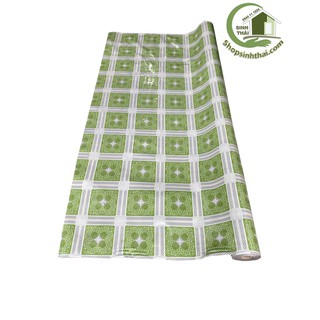 Thảm simili lót trải sàn ô vuông xanh lá kẻ sọc trắng - thảm nhựa pvc- 1m² - khổ 1m
